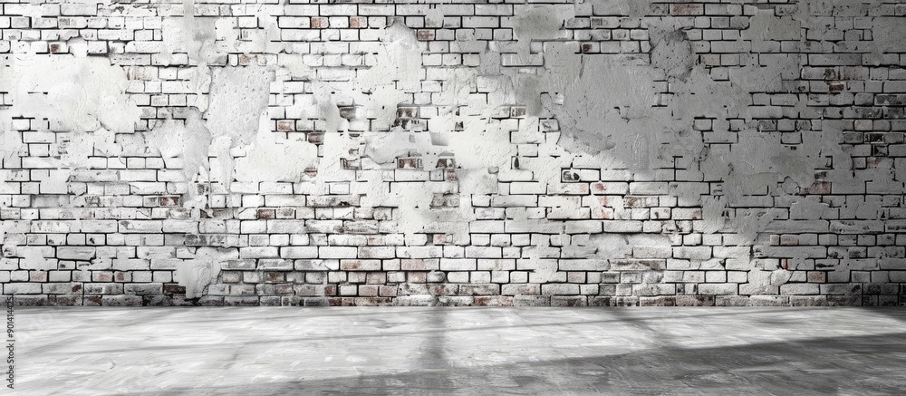 Poster Interior featuring a gray brick wall with a white backdrop ideal for displaying images with copy space