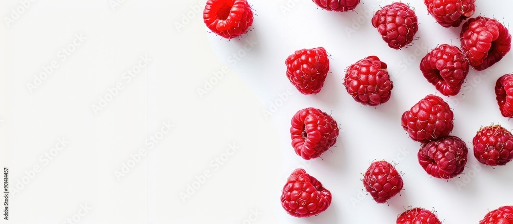 Poster ripe raspberries with a white background ideal for copy space image