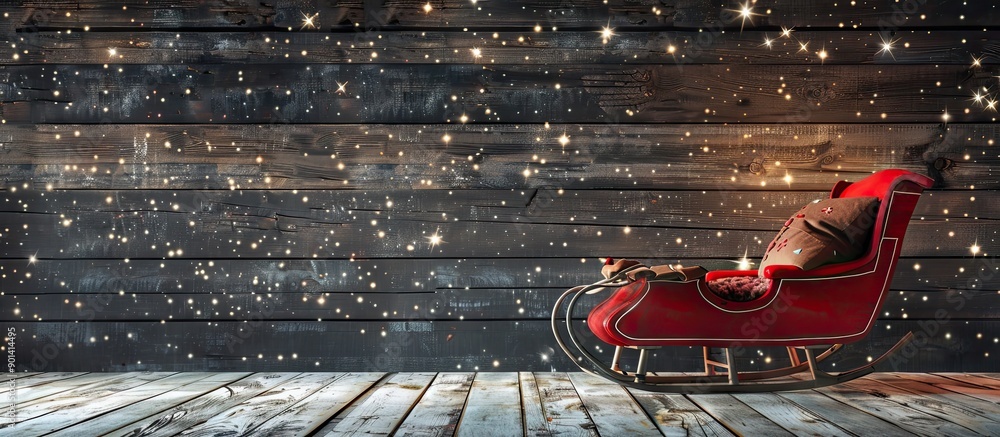 Poster holiday themed santa s sleigh parked against a rustic wooden backdrop epitomizing christmas and new 