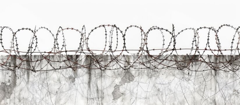 White background with a prison wall featuring barbed wire suitable for copy space image