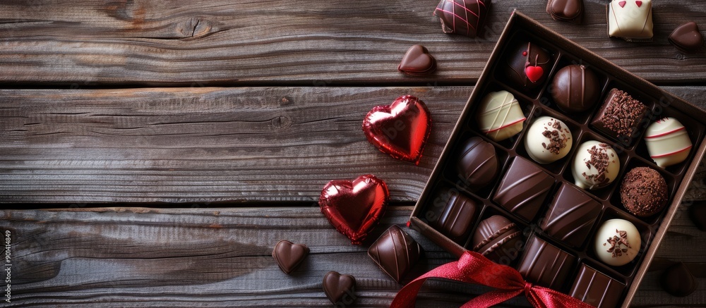 Poster valentine s assortment of chocolates in a gift box with copy space image