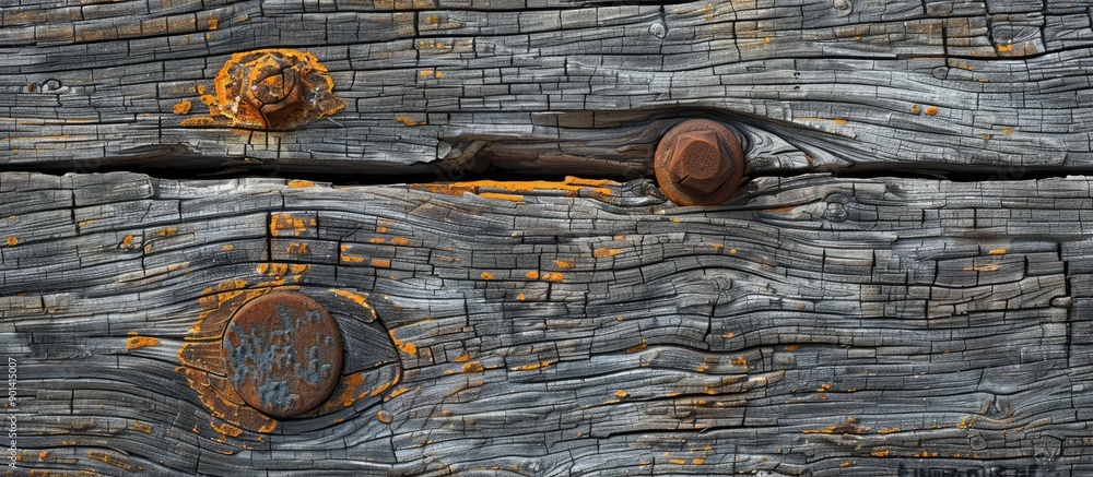 Poster close up of aged weathered wood with rusted gaps for design elements perfect as a copy space image