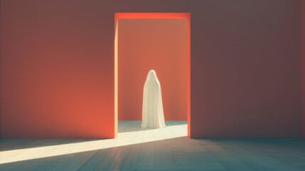 Minimal white ghost, Halloween concept.