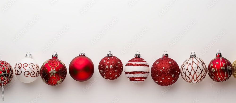 Poster Christmas decoration balls displayed with copy space image on a white backdrop