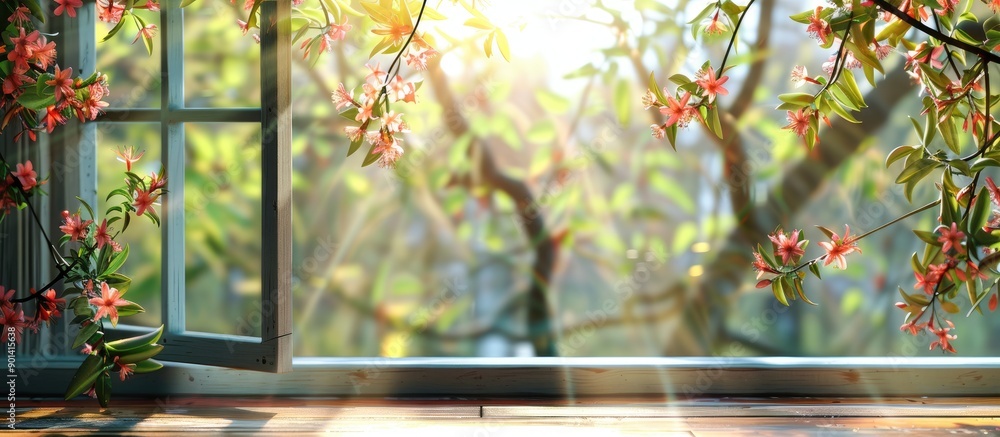 Poster springtime window background with copy space image