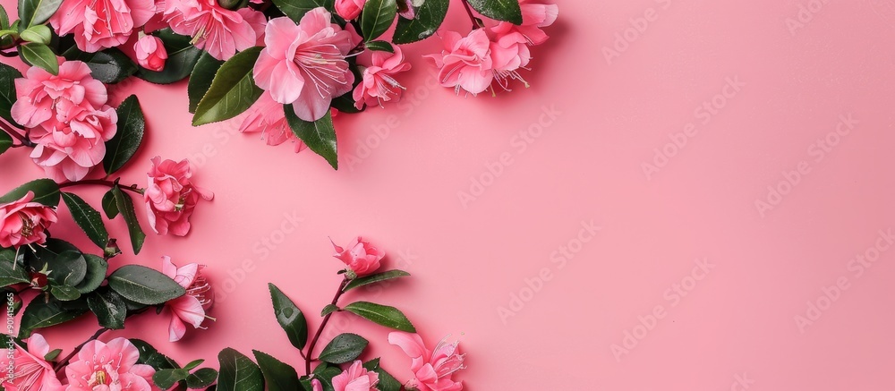 Aufkleber pink background with flowers providing copy space image