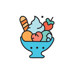 Strawberry  cup ice-cream icon,summer frozen vector illustration. 