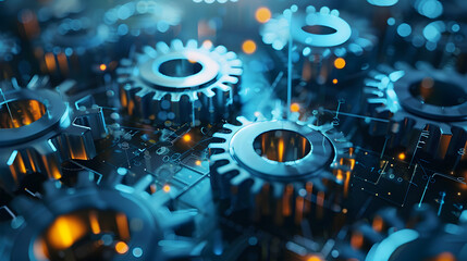 Gears mechanism, digital transformation, data integration and digital technology concept. Generative Ai.