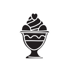 Sweet cup ice cream  silhouette icon, summer frozen vector illustration. 