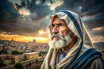 The Old Testament prophet on the background of Jerusalem