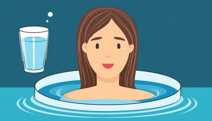 Charming vector illustration depicting a tranquil moment of a person soaking in a water cup or glass