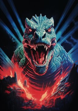 A gozilla dinosaur poster art.