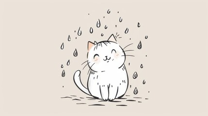 A cute illustration of a happy cat enjoying playful raindrops. Perfect for pet lovers and whimsical designs.