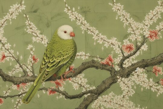 Realistic vintage drawing of parrot animal bird art.