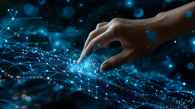 Integration data system. System Integration concept. Industrial smart technology. Wireframe hand places an element into a composition. Generative Ai.