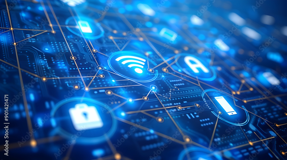 Aufkleber internet of things. automation and modern technology concept. generative ai.