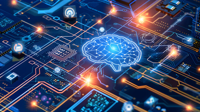 Microchip, artificial intelligence, automation and internet of things. Generative Ai.