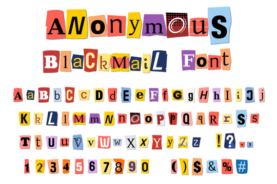 Cut out newspaper letters for criminal anonymous message. Collection of ransom note or blackmail note scrap letters and numbers.