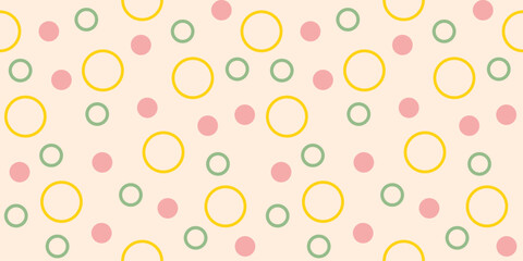 Vector geometric seamless pattern. Abstract graphic background with orange ,pink and green circle on orange background.