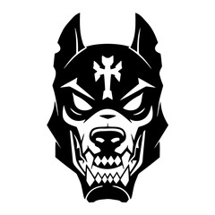 Aggressive wolf face with cross tattoo design