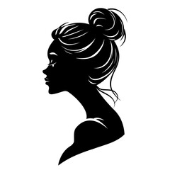 Silhouette of woman with bun hairstyle in profile