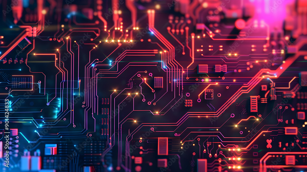 Aufkleber minimalist computer cyber circuit board. colorful futuristic technology abstract wallpaper backgroun