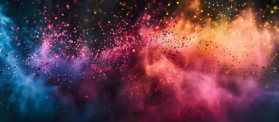 Colorful powders splattered on a dark backdrop, capturing the vibrant explosion of multicolored glitter, perfect for a copy space image.