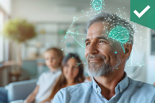 Advertisement man with illustration to represent audacity or intelligence. Concept: getting it right.
