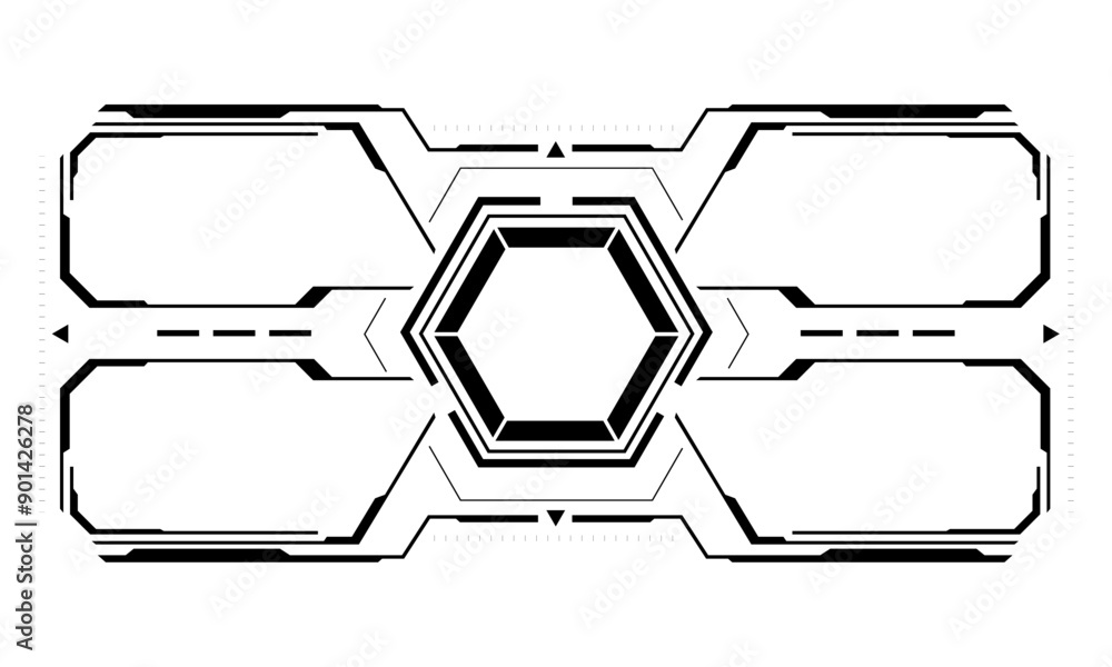 Poster hud sci-fi interface screen view black geometric on white design virtual reality futuristic technolo