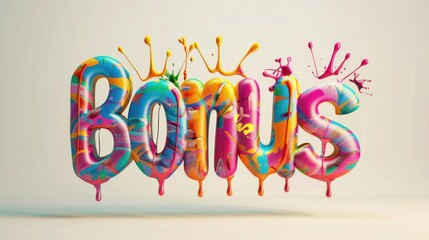 Fototapeta premium Colorful volumetric letters BONUS with paint splashes on light background