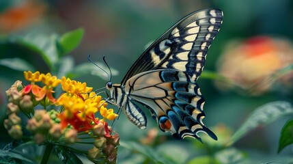 Fototapeta premium A butterfly is eating a flower