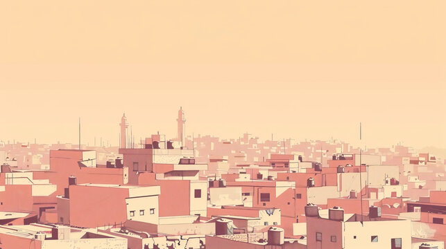 Risograph vibrant riso print travel poster, card, wallpaper or banner illustration, modern, isolated, clear, simple of Raqqa, Syria
