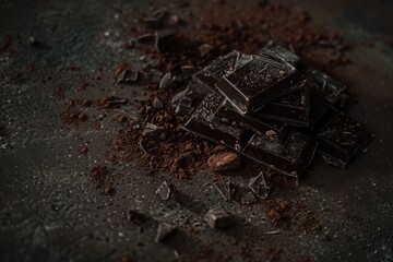Melted Chocolate Texture with chocolate pieces. Background