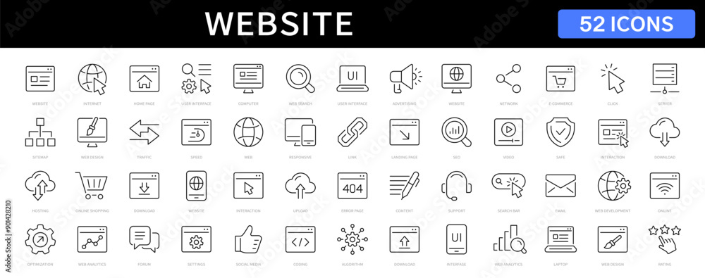 Poster Website thin line icon set. Website symbol. Web, internet, search, homepages editable stroke icons. Vector