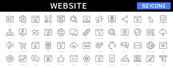 Website thin line icon set. Website symbol. Web, internet, search, homepages editable stroke icons. Vector