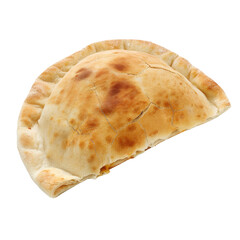 Crispy golden empanada with a beautifully baked crust, perfect for a delicious snack or meal. Isolated on white background. © JR-50