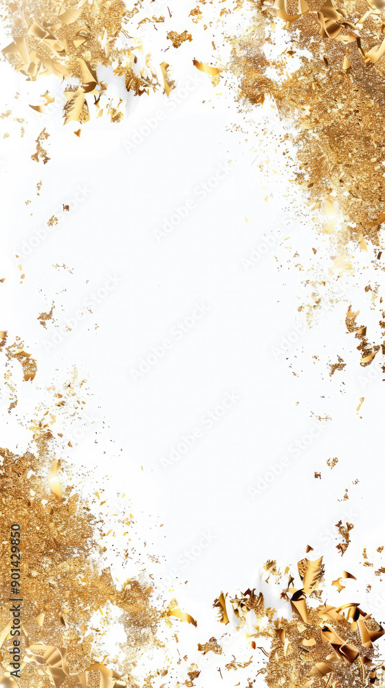Poster plain solid white background picture with golden and sparkling elements on the sides and corners