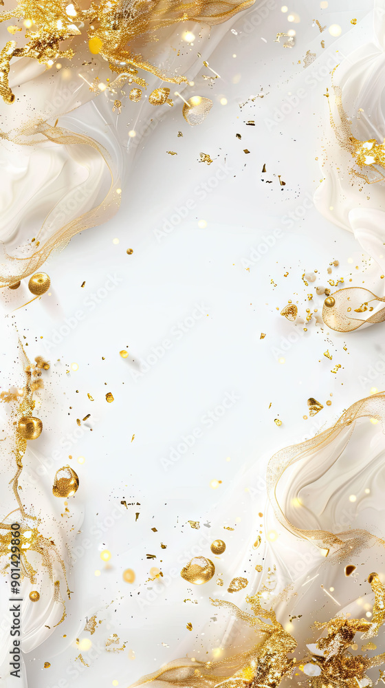 Poster plain solid white background picture with golden and sparkling elements on the sides and corners