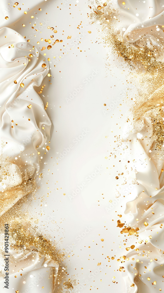 Poster plain solid white background picture with golden and sparkling elements on the sides and corners