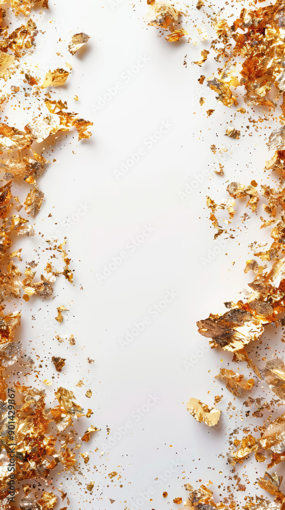 Poster plain solid white background picture with golden and sparkling elements on the sides and corners