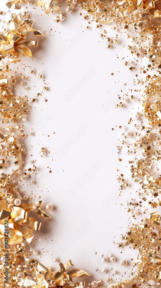Poster plain solid white background picture with golden and sparkling elements on the sides and corners