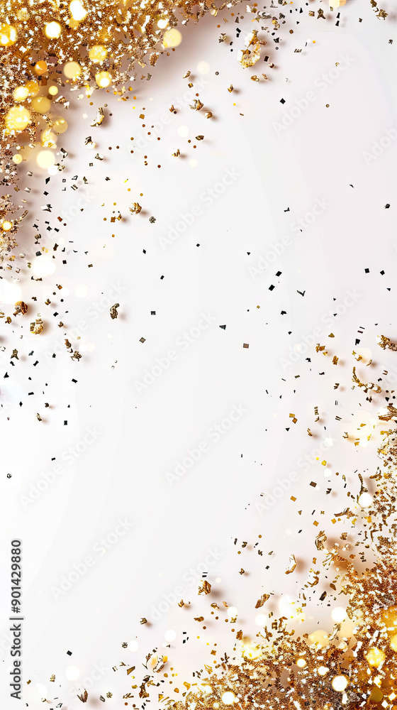 Poster plain solid white background picture with golden and sparkling elements on the sides and corners