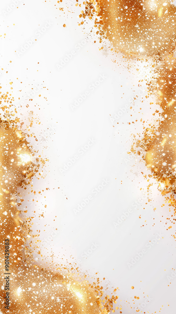 Poster plain solid white background picture with golden and sparkling elements on the sides and corners