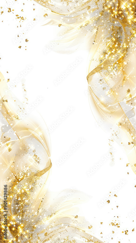Aufkleber plain solid white background picture with golden and sparkling elements on the sides and corners