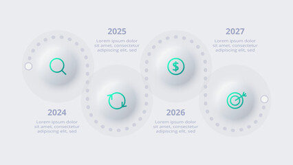 Neumorphic flowchart infographic.  Creative concept for infographic with 4 steps, options, parts or processes. Template for diagram, graph, presentation and chart.