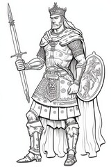 Fototapeta premium coloring book ukranian warrior, full body, hand drown line art