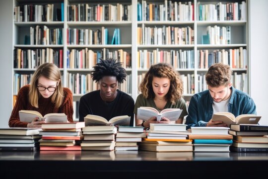 Multiracial students book publication studying.