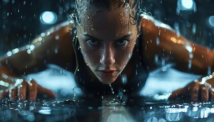 Determined Athlete Pushing Through Rain, Embracing Endurance Training for Consistent Performance, Performance Planning Strategies for Peak Fitness