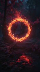 Fototapeta premium A circle of fire in a fantastic dark space.
