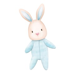 Background  cute bunny. Hand drawn baby  bunny.  Watercolor rabbit illustration isolated on white background.Decor for children.